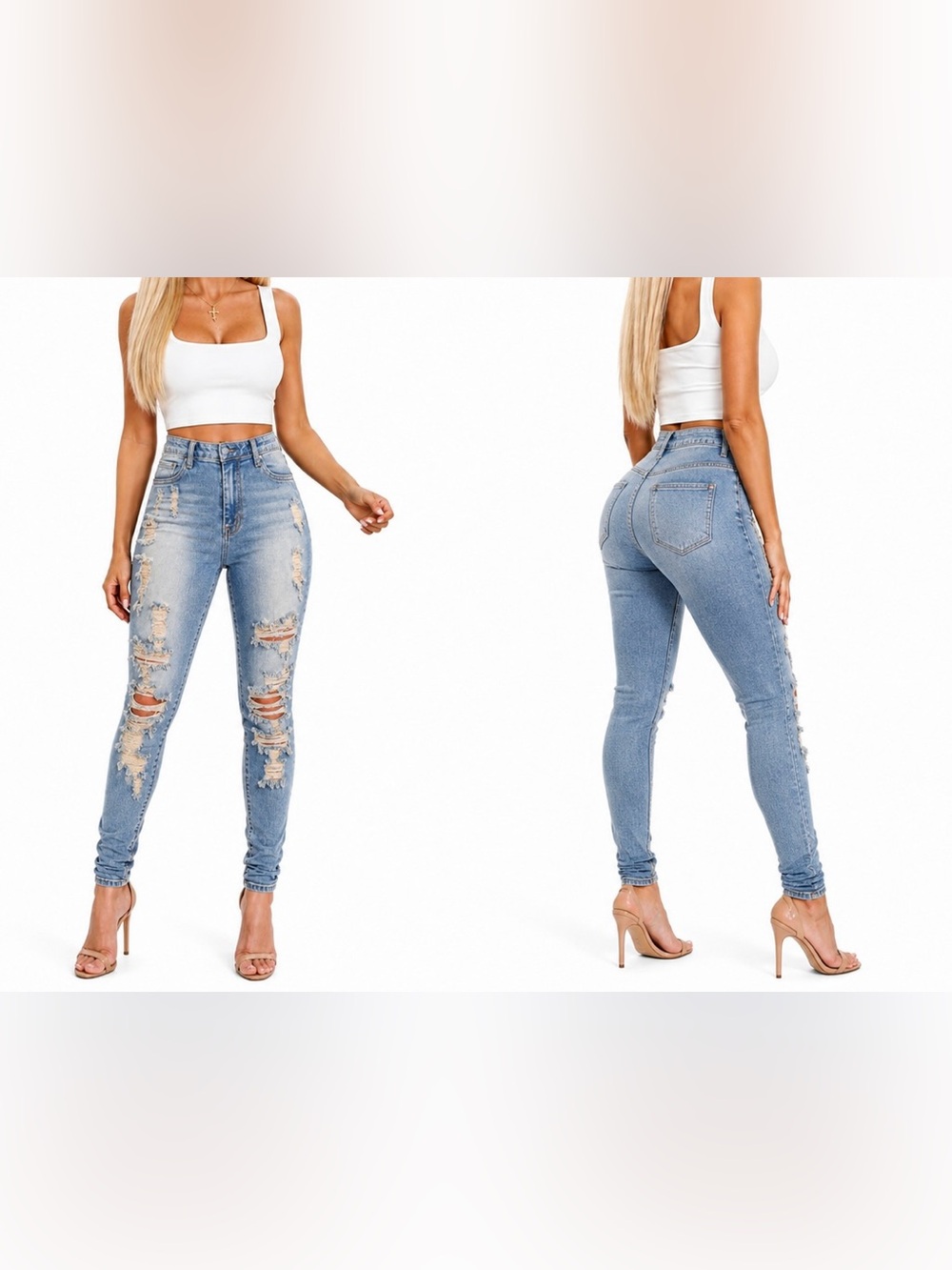 AP Blue High Rise Distressed Skinny Jeans | Size 1 | Edgy Ripped Denim